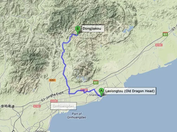 Dongjiakou Great Wall route map in Qinhuangdao