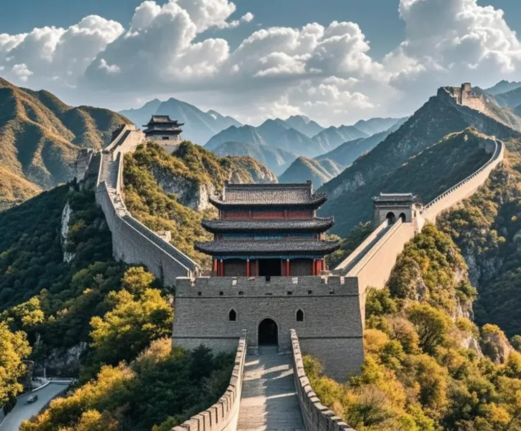 Juyongguan Pass Great Wall gate tower and surrounding mountains