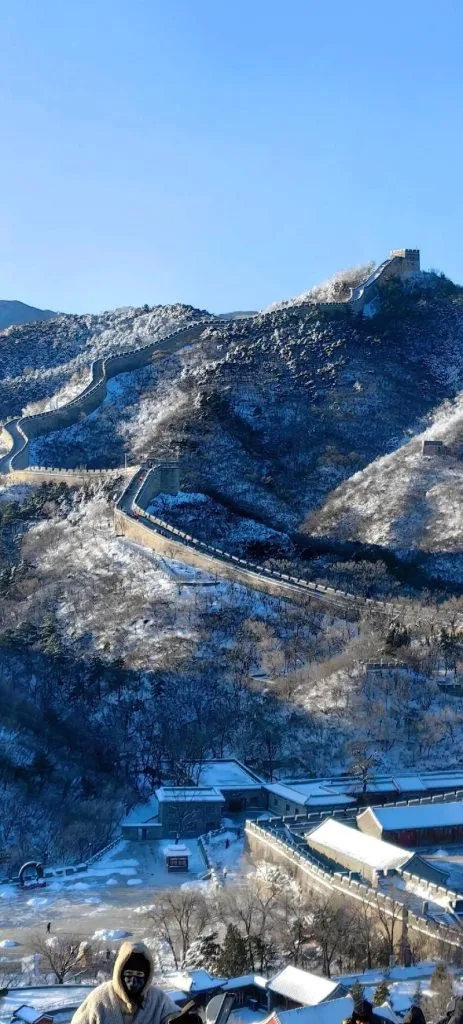 Winter Great Wall scenery with cold mountain conditions
