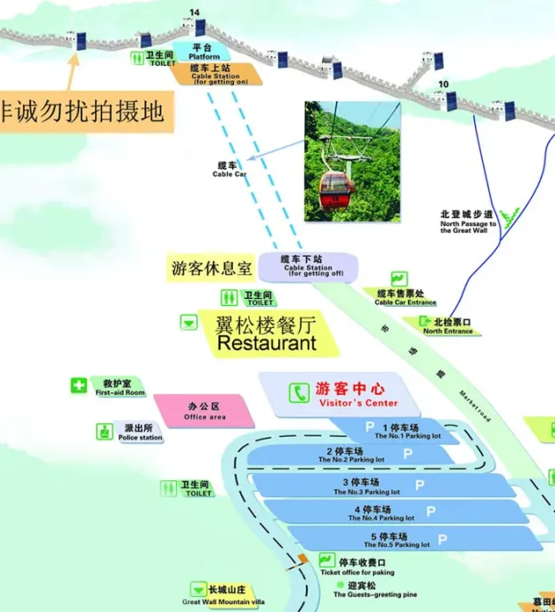 Mutianyu Great Wall route map and visitor layout
