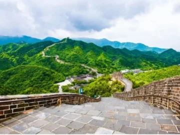 Badaling Great Wall restored wall with broad mountain view from Beijing
