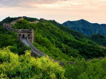Green Mutianyu Great Wall ridge in May near Beijing