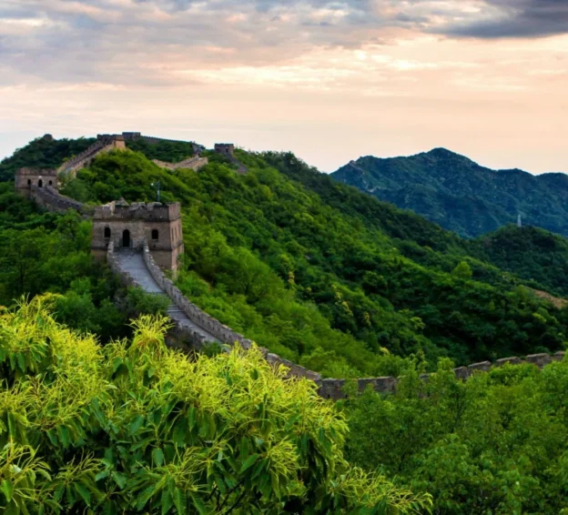 Green Mutianyu Great Wall ridge in May near Beijing