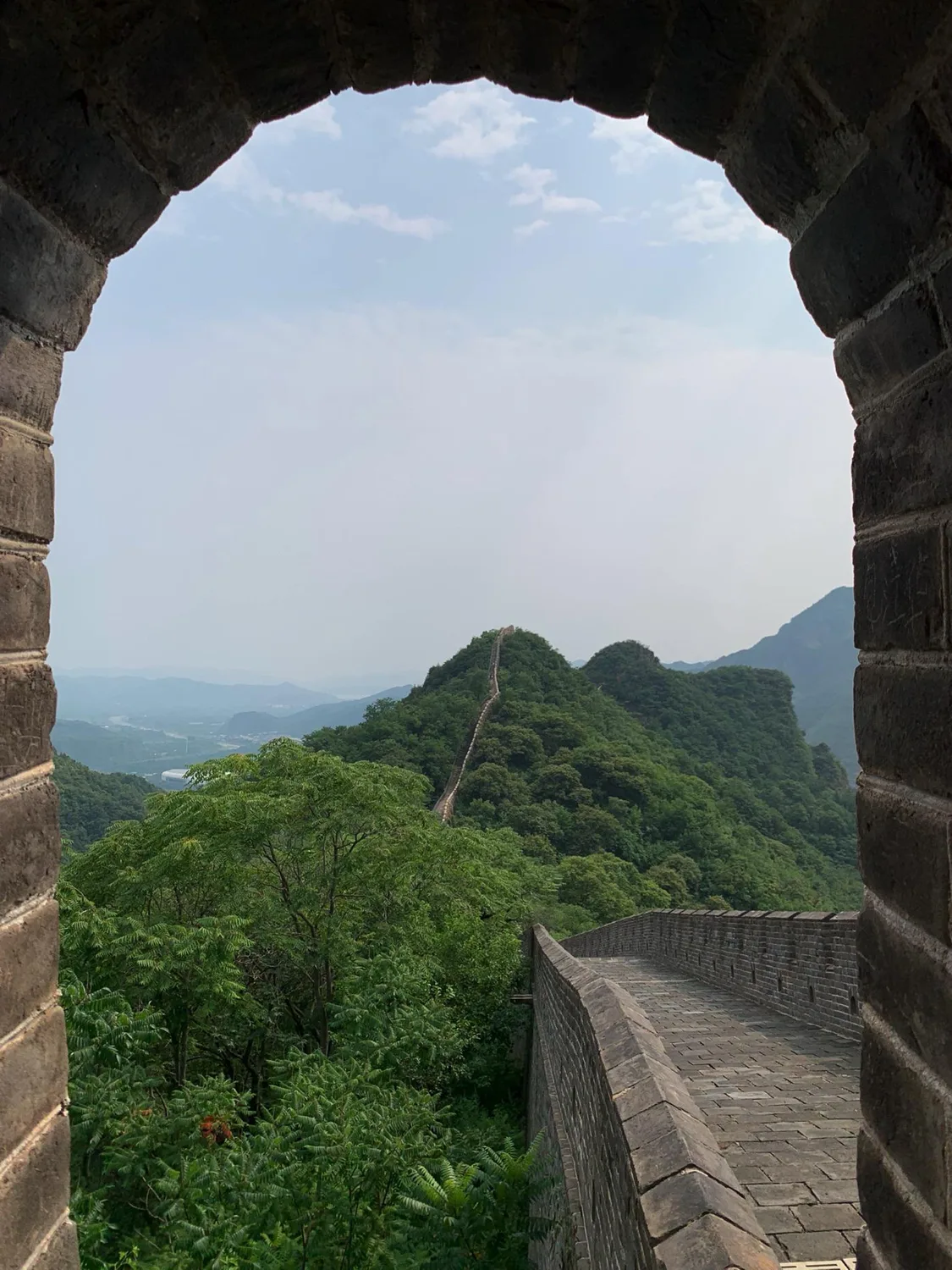 Mountain ridge view through an arch at Huangyaguan Great Wall