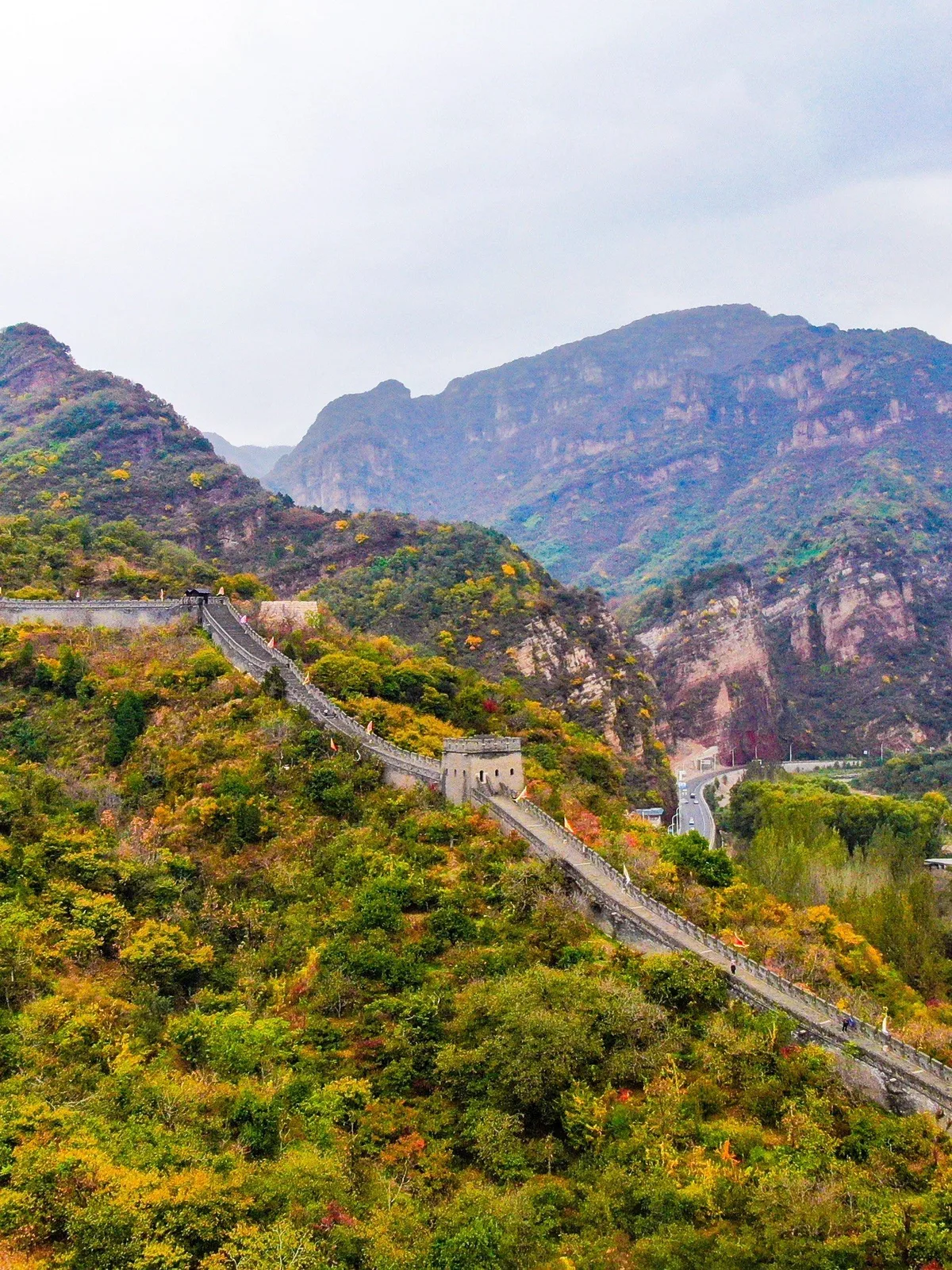 Huangyaguan Great Wall with autumn colors in October