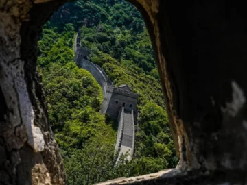 Huangyaguan Great Wall seen through a stone opening