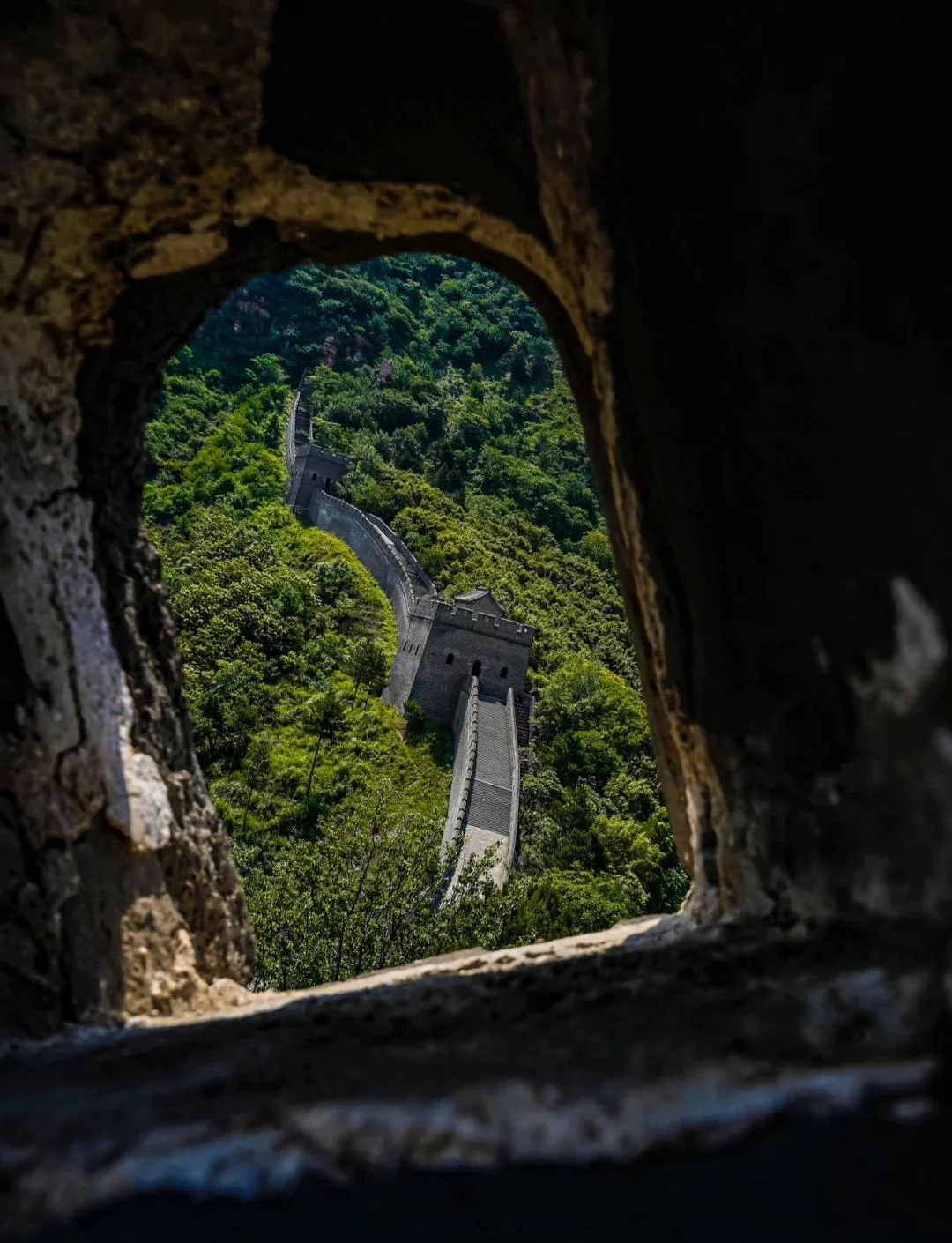 Huangyaguan Great Wall seen through a stone opening