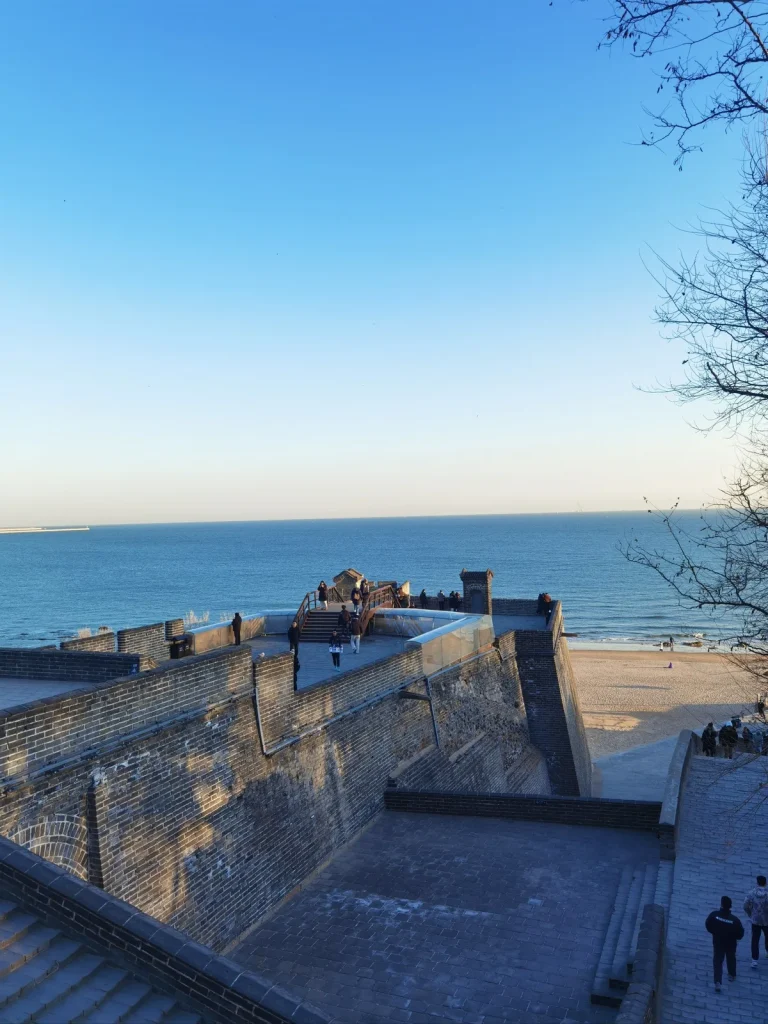 High view of Laolongtou Great Wall above the Bohai Sea