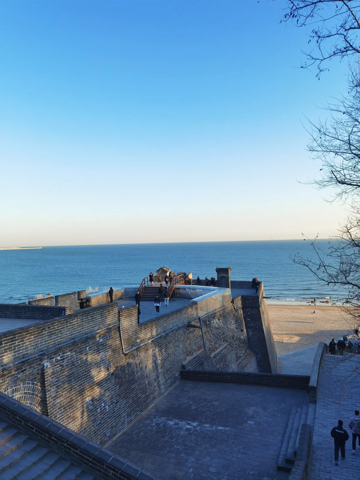 High view of Laolongtou Great Wall above the Bohai Sea