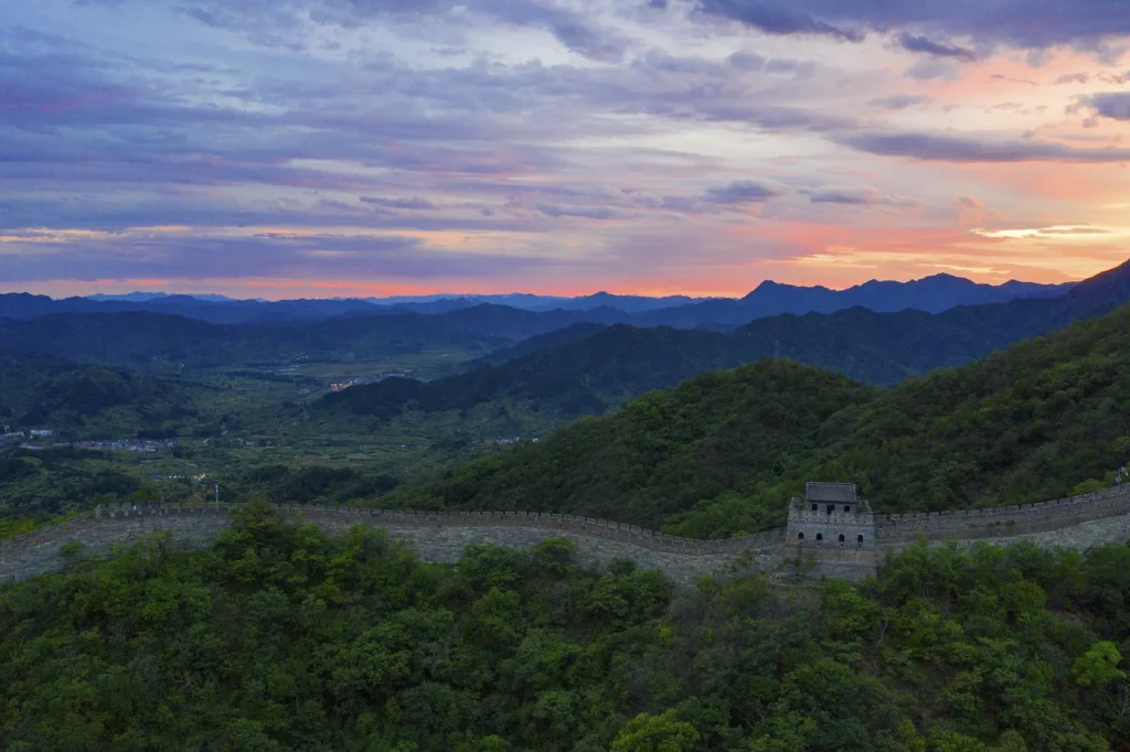 Evening summer valley view around Mutianyu Great Wall in August