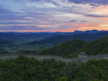 Evening summer valley view around Mutianyu Great Wall in August