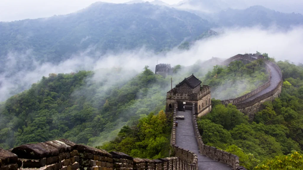 Mutianyu Great Wall running across a green ridge near Beijing