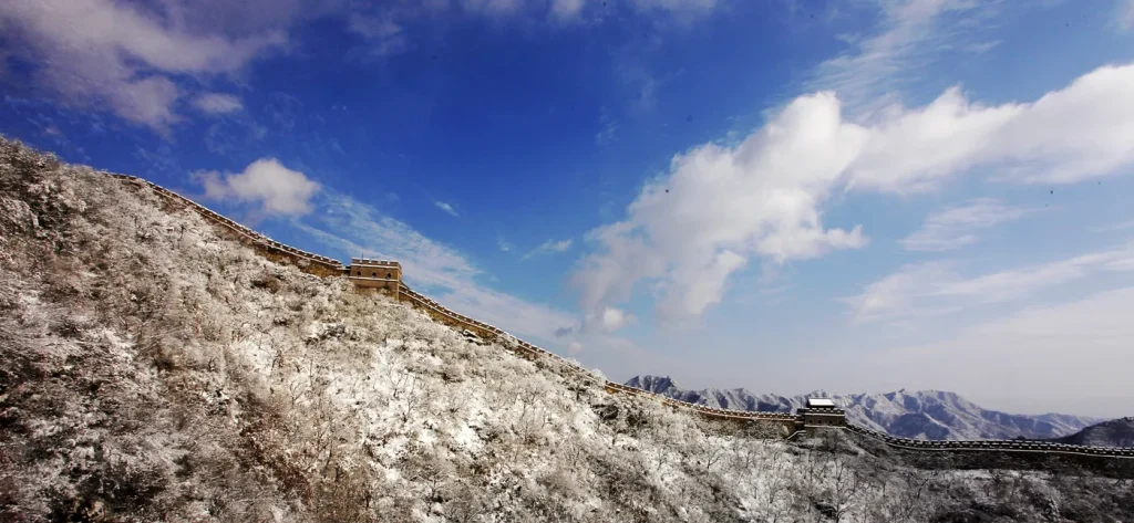 Winter sunset over Mutianyu Great Wall in February near Beijing