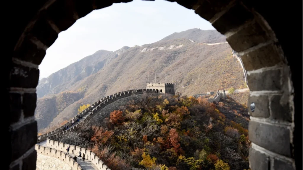 Mutianyu Great Wall running across green mountains near Beijing