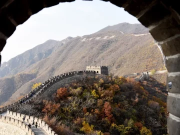 Mutianyu Great Wall running through green mountains near Beijing