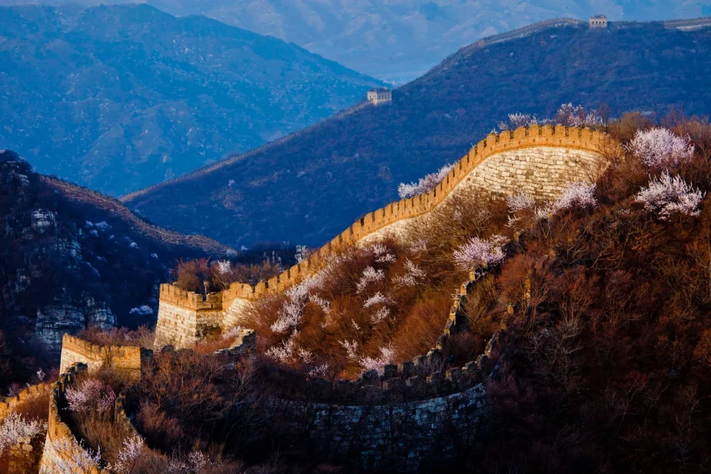 Clear snowy winter ridge at Mutianyu Great Wall near Beijing