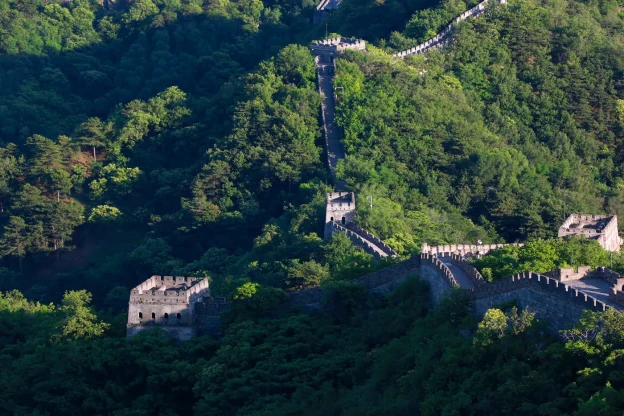 Green Mutianyu Great Wall ridge in June summer conditions
