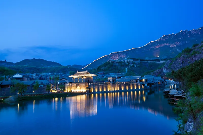 Simatai Great Wall night lights above Gubei Water Town