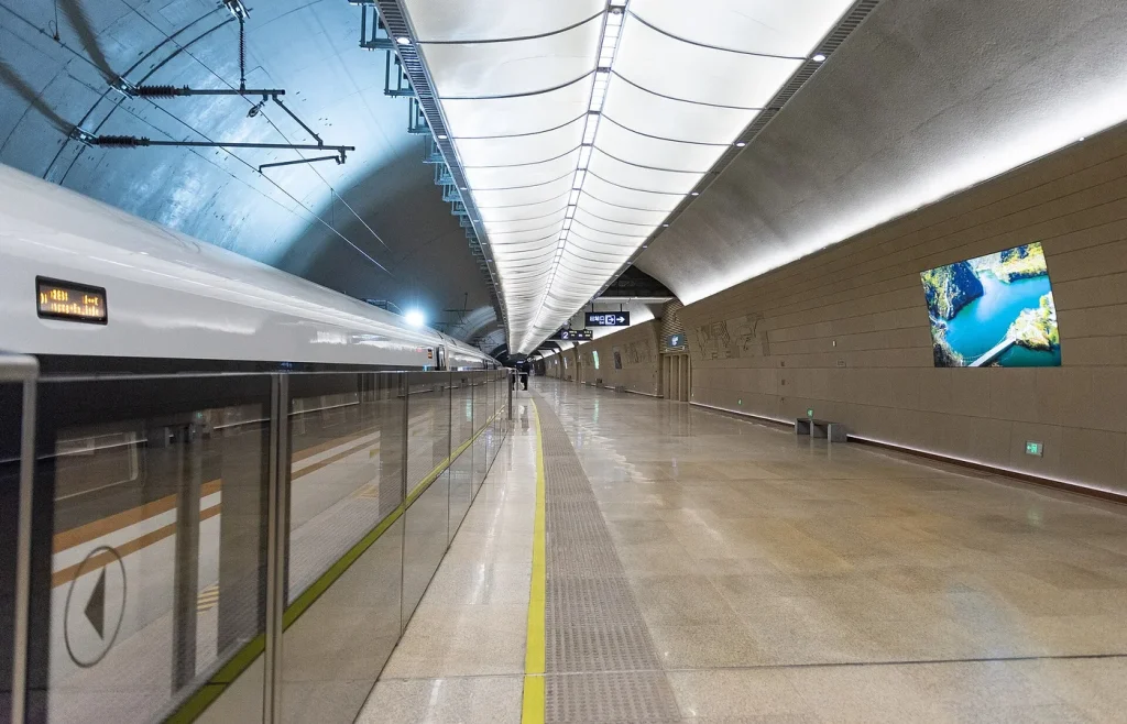 Platform inside Badaling Great Wall Railway Station on the high speed rail route
