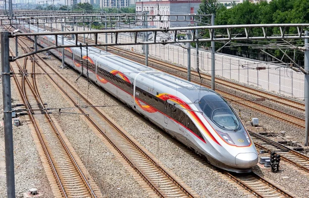High speed train near Beijing South Railway Station for travelers planning a route to Mutianyu Great Wall