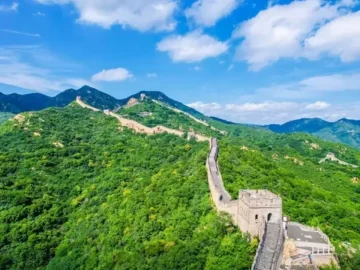 Badaling Great Wall ridge view with restored wall and green mountains north of Beijing