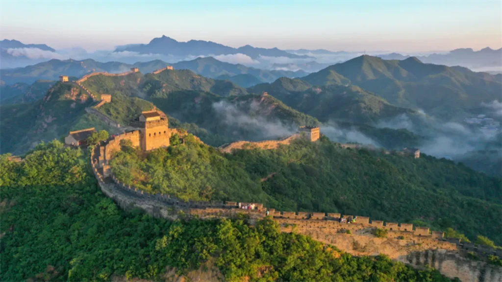 Jinshanling Great Wall ridge and watchtowers at sunrise