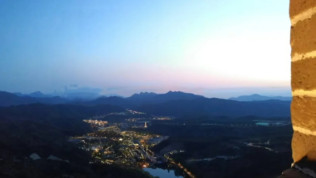 Night view over Gubei Water Town from the Simatai Great Wall area