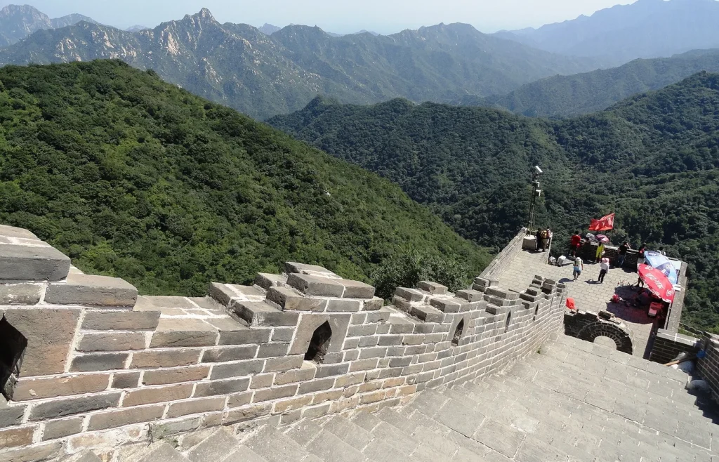 Mutianyu Great Wall steps and mountain ridges near Beijing