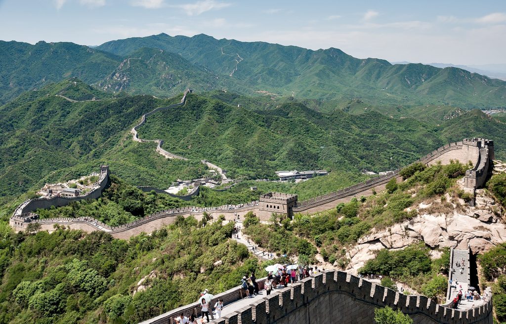 Badaling Great Wall crossing green mountain ridges