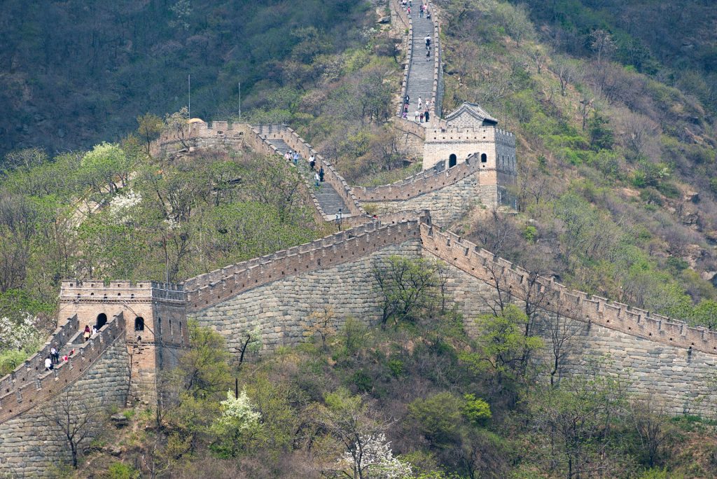 Visitors walking the Mutianyu Great Wall route between watchtowers
