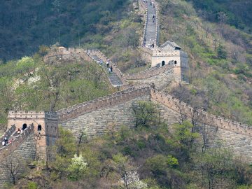Visitors walking the Mutianyu Great Wall route between watchtowers