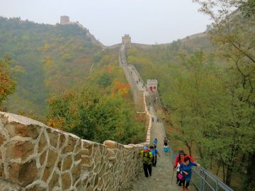 Visitors walking the Huangyaguan Great Wall in the hills near Tianjin