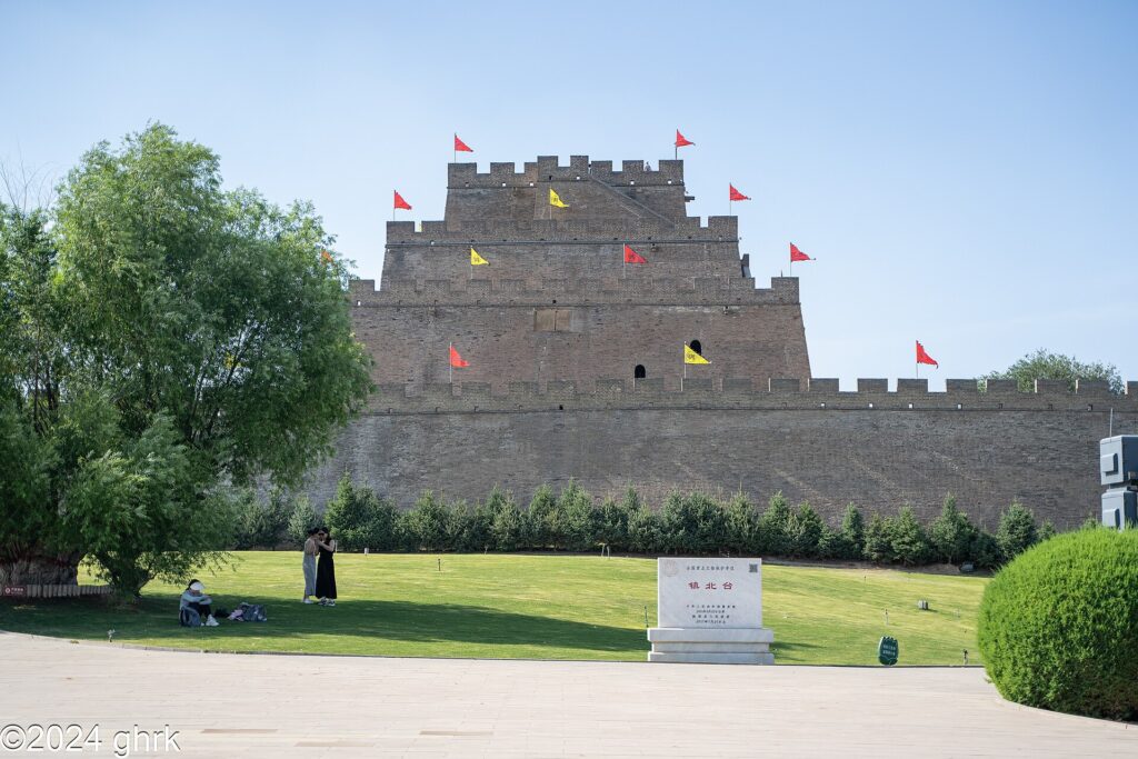 Front view showing the stepped tiers of Zhenbeitai tower in Yulin